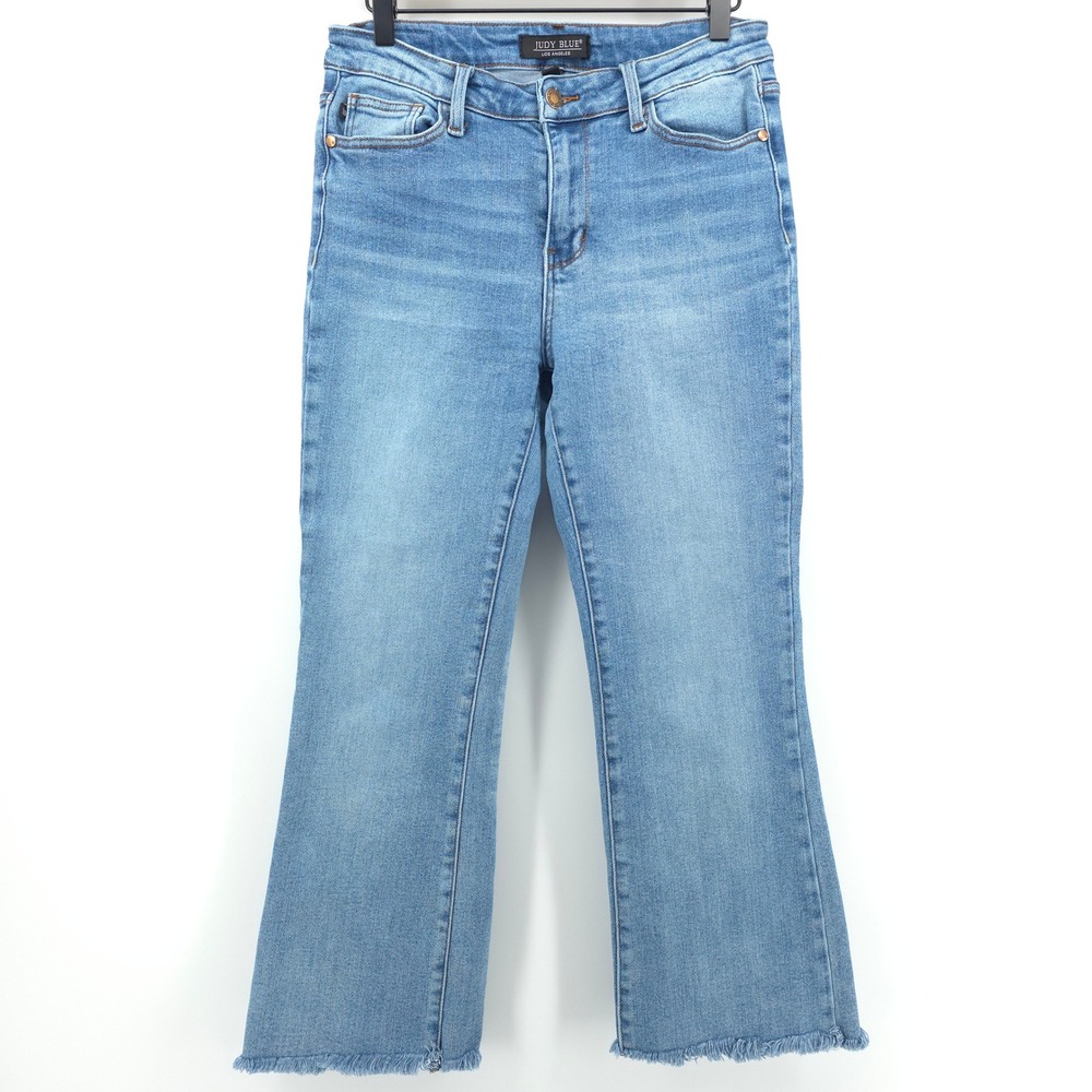 Judy Blue JB88604 Women Jeans 9/29 Light Wash Raw Hem Cropped Flare Denim